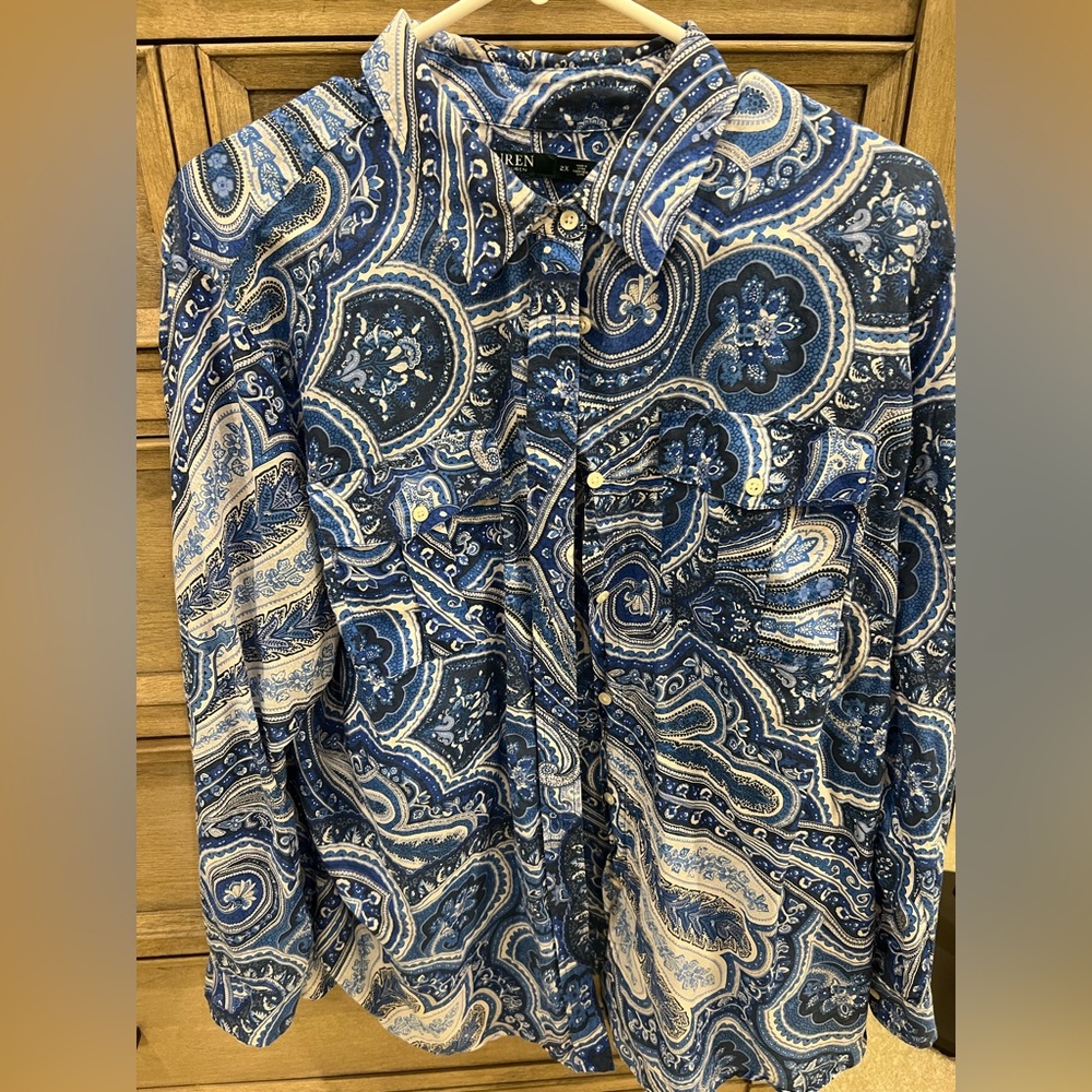 Ralph Lauren Navy and White Paisley Women’s Shirt